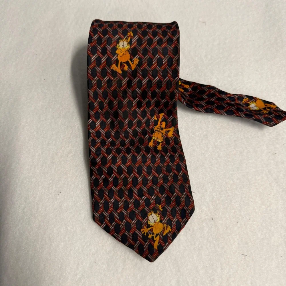 Vintage Paws Addiction Garfield Black Orange Neck Tie Mens Wide 56